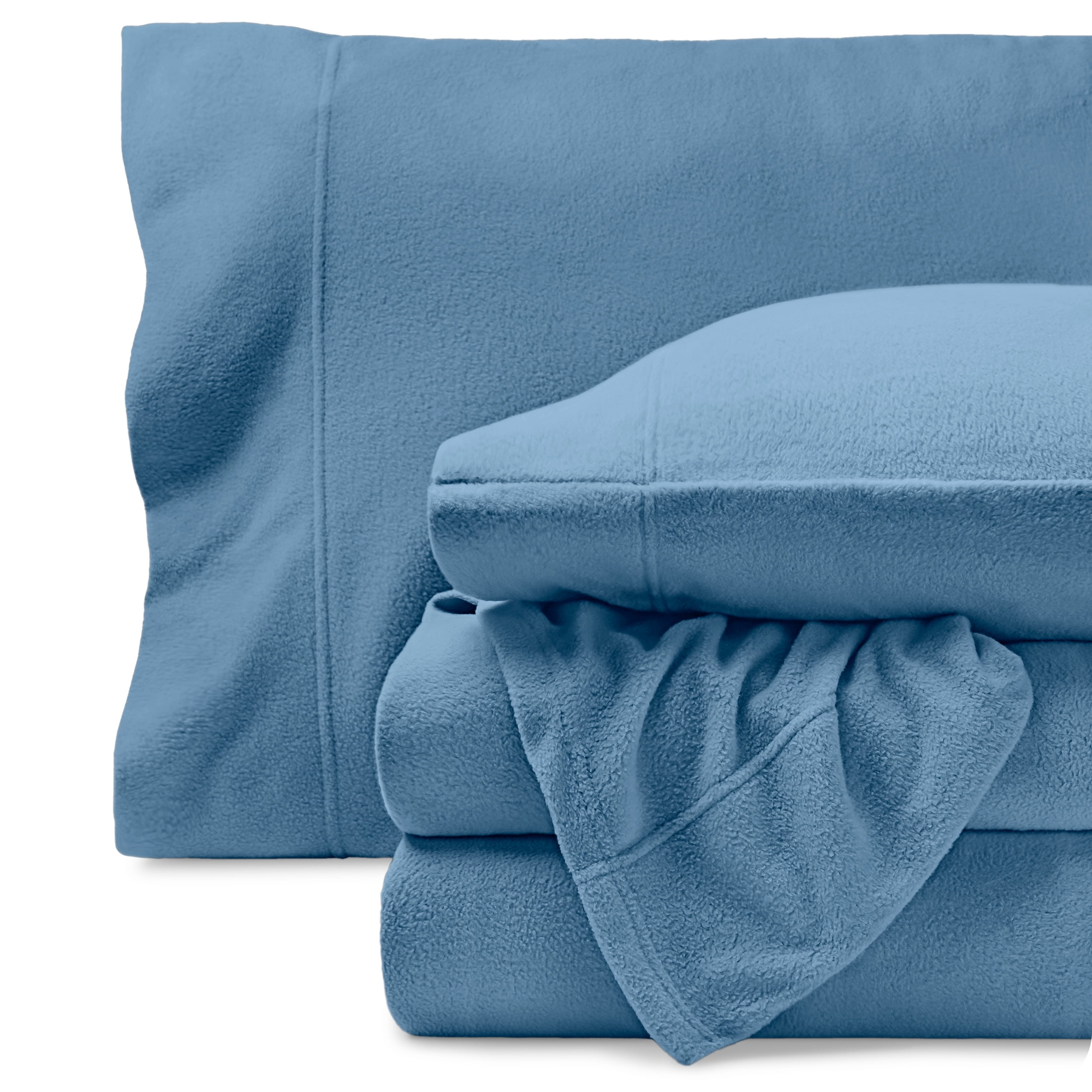 Bare Home Cozy Fleece Sheet Set - Extra Plush Polar Fleece - Deep Pocket - Split King, Coronet Blue