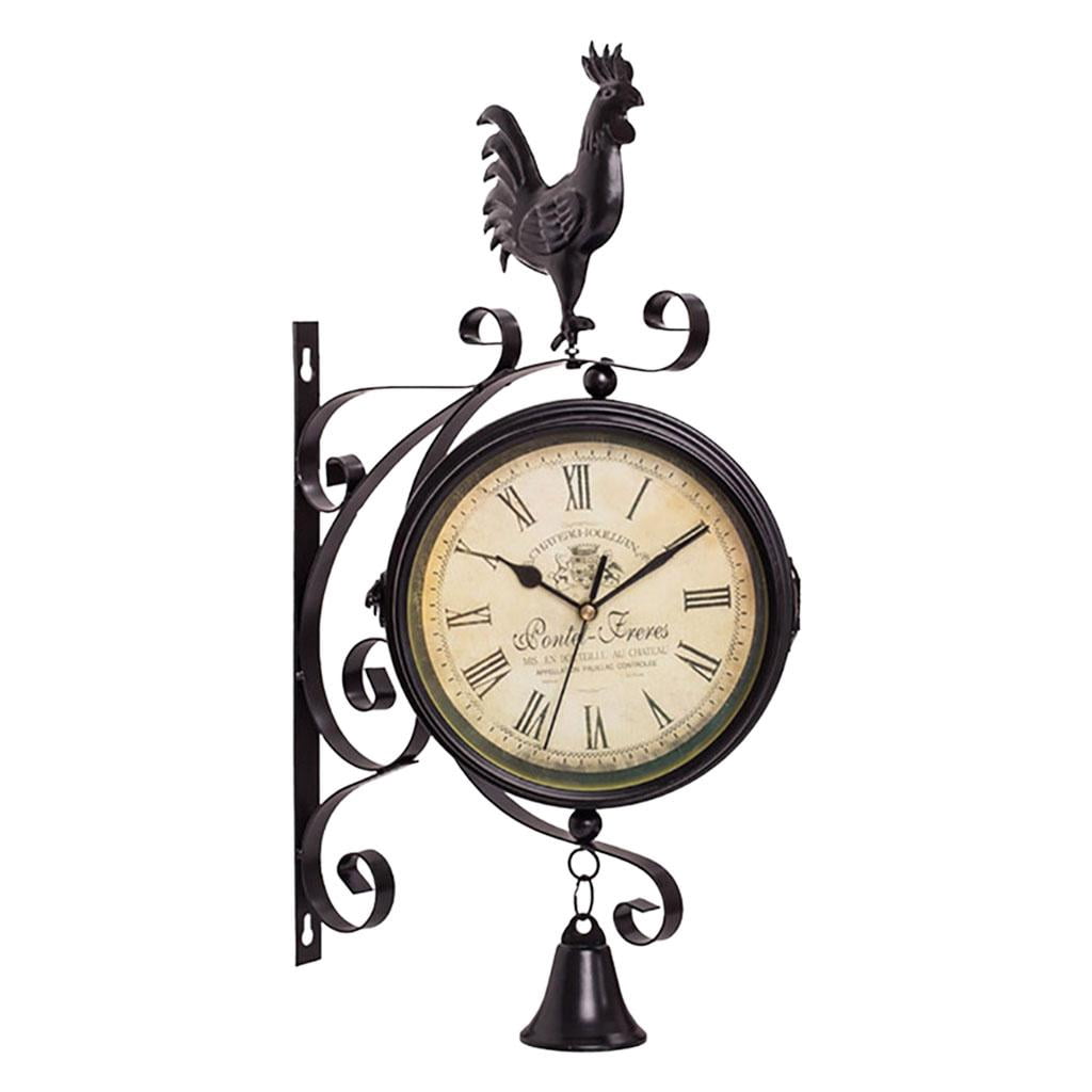 veasfak Double Sided Wall Porch Wall Hanging Clock Home Decor Outdoor Two Faces Round Roman Numerals