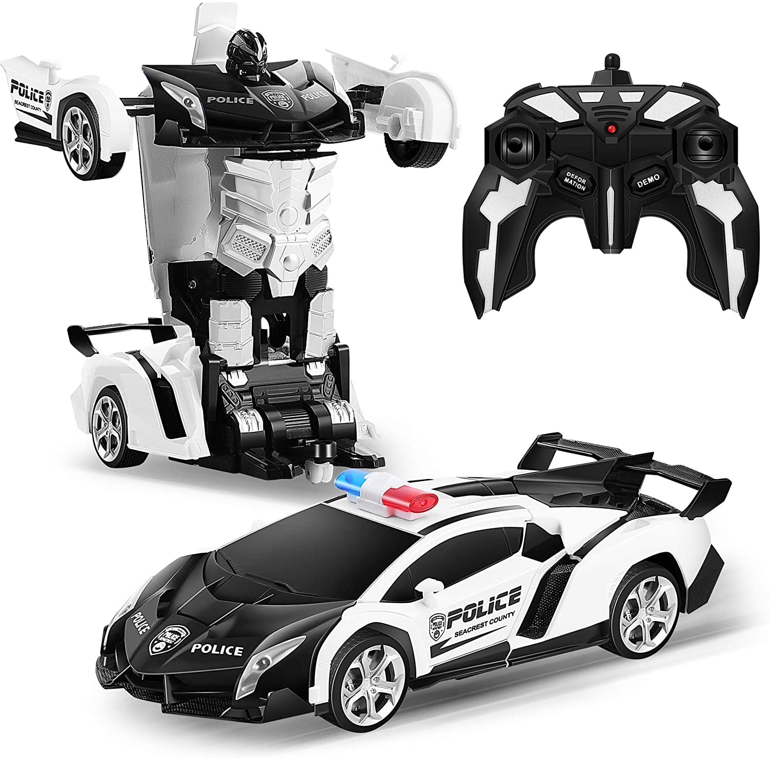 Transform RC Car Robot, Remote Control Car Independent 2.4G Robot Deformation Car Toy with One Button Transformation & 360 Rotation 1:18 Scale