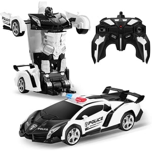 Transform RC Car Robot, Remote Control Car Independent 2.4G Robot Deformation Car Toy with One Button Transformation & 360 Rotation 1:18 Scale