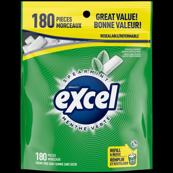 EXCEL, Chewing-gum sans sucre à la menthe verte, 180 pièces, 1 sachet