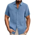 thumbnail image 1 of cfhntfmh Mens Button down Shirts Solid Summer Beach Vacation Tops Cotton Linen Short Sleeve Shirts, 1 of 4