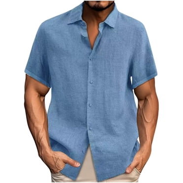 AherBiu T-Shirts à Boutons pour Hommes en Lin et Coton, Chemises à Manches Courtes pour Hommes, Mode Été Décontractée, T-Shirts de Plage