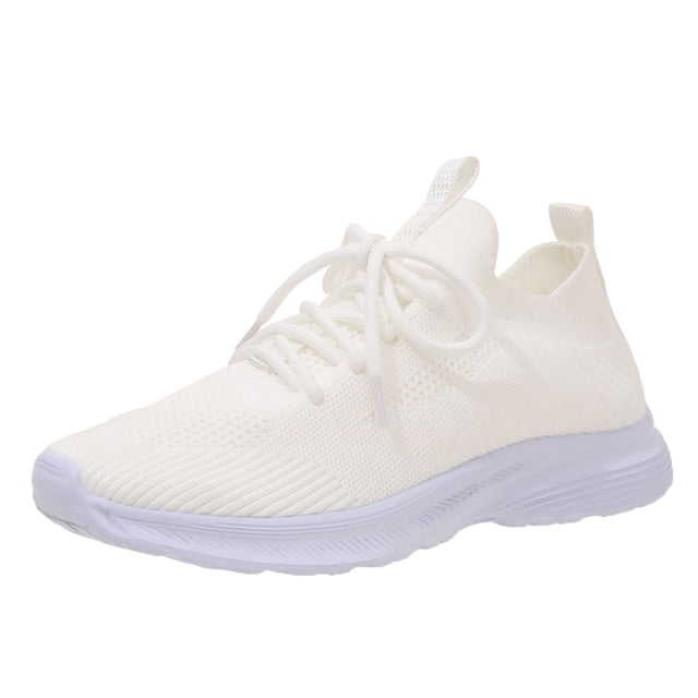 Kcodviy Spring and Summer Women Sneaker Booties for Women Sports Shoes Flat Bottom Wedgie Sneaker for Women Lightweight Flying Woven Mesh Breathable Comfortable Solid Color Womens Sneaker Lace Up