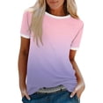 thumbnail image 1 of Haut à Manches Courtes pour Femme, Blouse Décontractée à Imprimé Dégradé avec Détail Patchwork, T-Shirt à Col Rond pour le Quotidien, 1 of 5