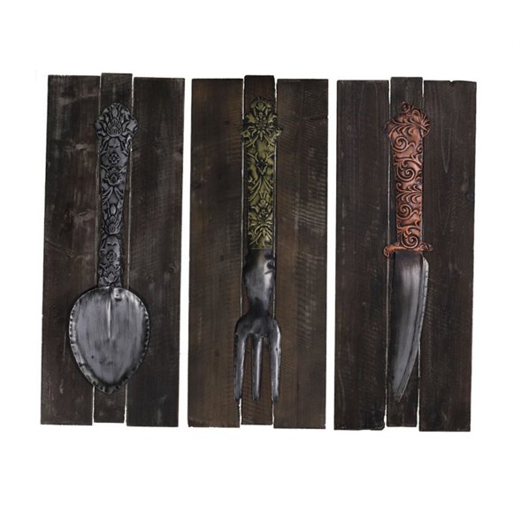 Rustic Fancy Silverware 3 Piece Wood and Metal Art Wall Decor Set