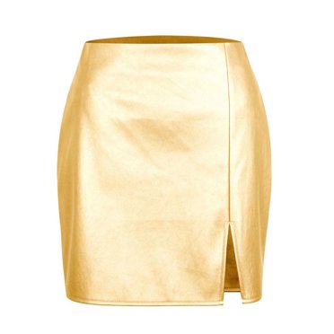 FAIWAD Women Classic High Waisted Leather Skirt Slim High Waist Stretch Side Split Mini Pencil Skirt