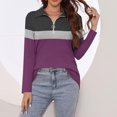 thumbnail image 4 of Plebaso Chemises à Manches Longues pour Femmes à Blocs de Couleur Quart Zip Hauts Décontractés Col Pull Blouses pour Femmes, 4 of 7