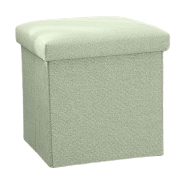 Green Foldable Storage Stool Multifunctional Linen Fabric Organizer Box For Home Use Shoe Changing Seat Adults Comfort 9.84X9.84 Inches Green Color