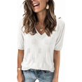 thumbnail image 1 of Arach&Cloz Women's V-Neck Short Sleeve Special Rib Knitted Pattern Casual Tops Sweater Spring Summer 2025, 1 of 5
