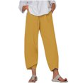 thumbnail image 2 of RXIRUCGD Women's Summer Comfortable Loose Wide Legged Fashion Solid Color Capris, Yellow, Size: L, 2 of 5
