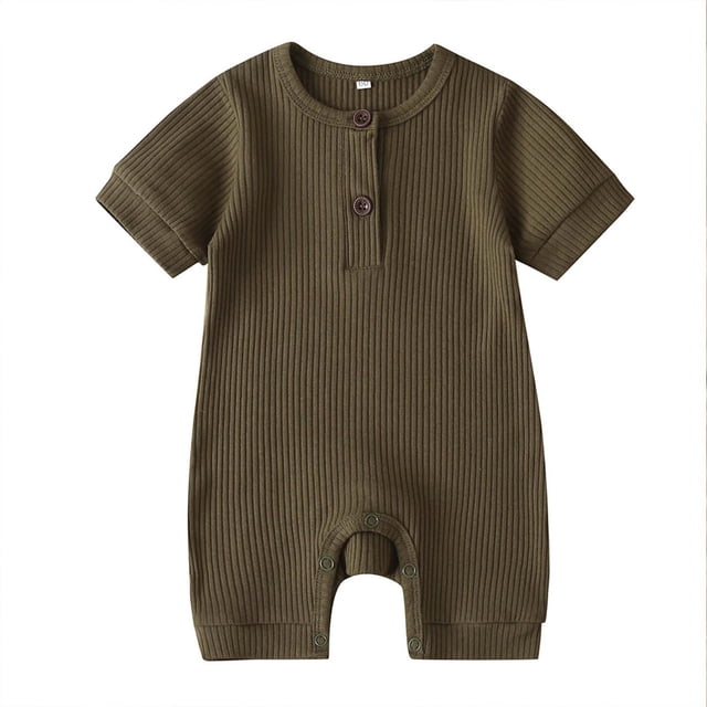 AherBiu Newborn Onesie Short Sleeve Jumpsuit Baby Clothes Ribbed Button Crewneck Summer Short Rompers Overalls