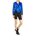 thumbnail image 2 of INSPIRE CHIC Women's Casual Stand Collar Metallic Zip Crop Length Bomber Jacket, 2 of 6