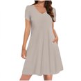 thumbnail image 2 of Admvng Robe pour Femmes Été 2025 à Manches, Design en Gousse, Robe de Couleur Unie à Col en V avec Poche P-2TG, 2 of 7