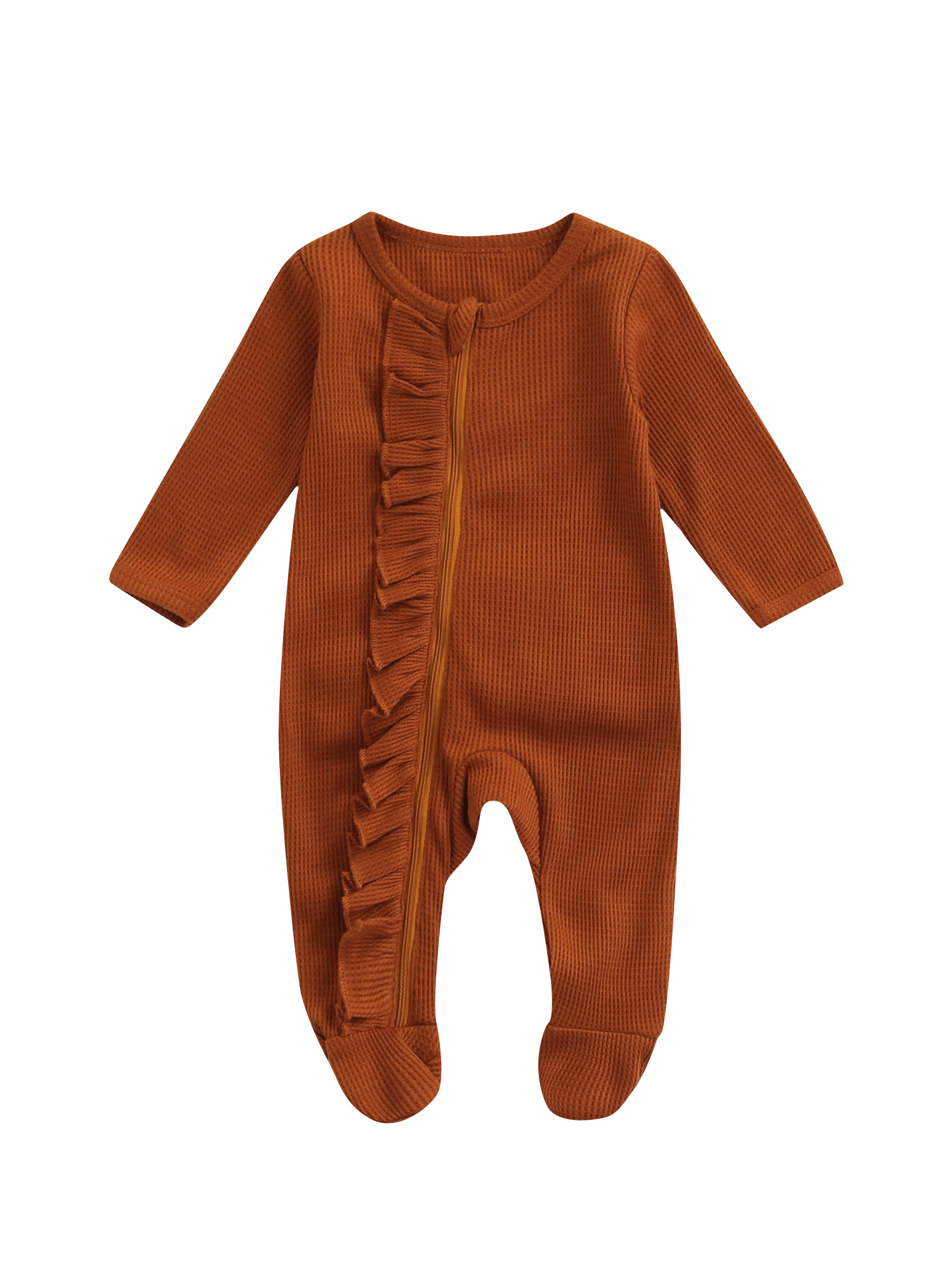 Kmbangi Barboteuse à Manches Longues pour Bébé Fille, Bas Resserrés, Couleur Unie, Volants, Combinaison
