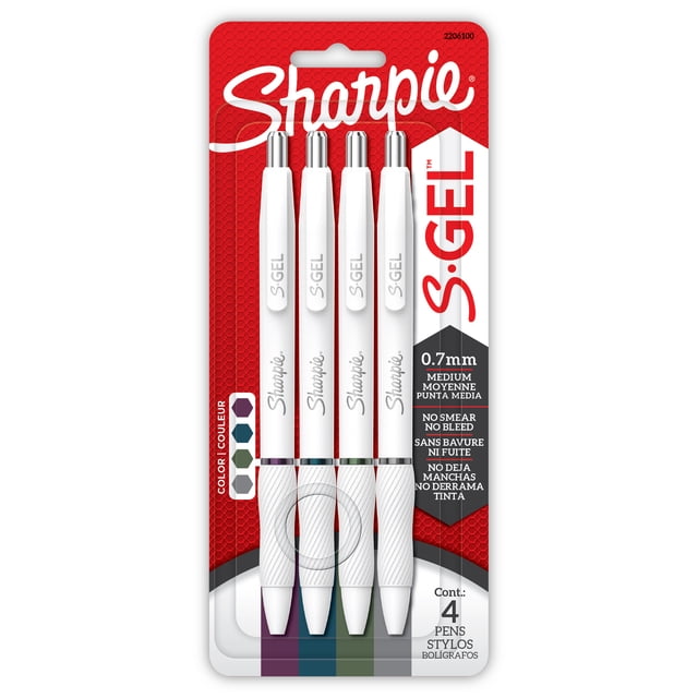 Sharpie S-Gel, Gel Pens, Pearl White Fashion Barrel, Medium Point (0.7 mm), Rich Dark Ink Colours, 4 Count