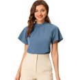 thumbnail image 1 of INSPIRE CHIC Blouse pour Femme à Encolure Froncée et Volantée avec Dos Goutte d'Eau Bleu Gris P, 1 of 5