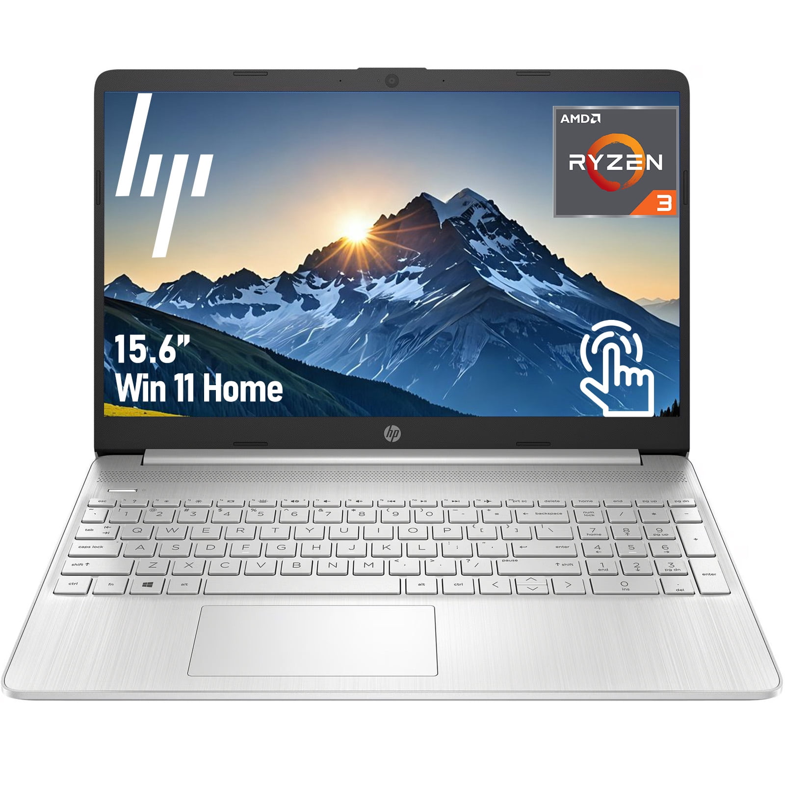 HP 15 Touchscreen Laptop, 15.6" HD Touch Display, AMD Ryzen 3 3250U, 16GB RAM, 256GB SSD, Numeric Keypad, SD Card Reader, Fast Charge, Windows 11 Home in S Mode, Silver