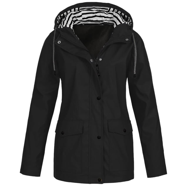 DPTALR Women Solid Rain Jacket Outdoor Plus Size Hooded Raincoat Windproof