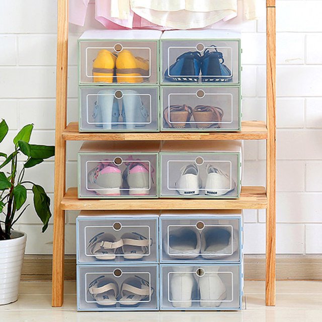 pitrice Flip Shoes Box Transparent Drawer Case Plastic Shoe Boxes Stackable Storage Case Organizer