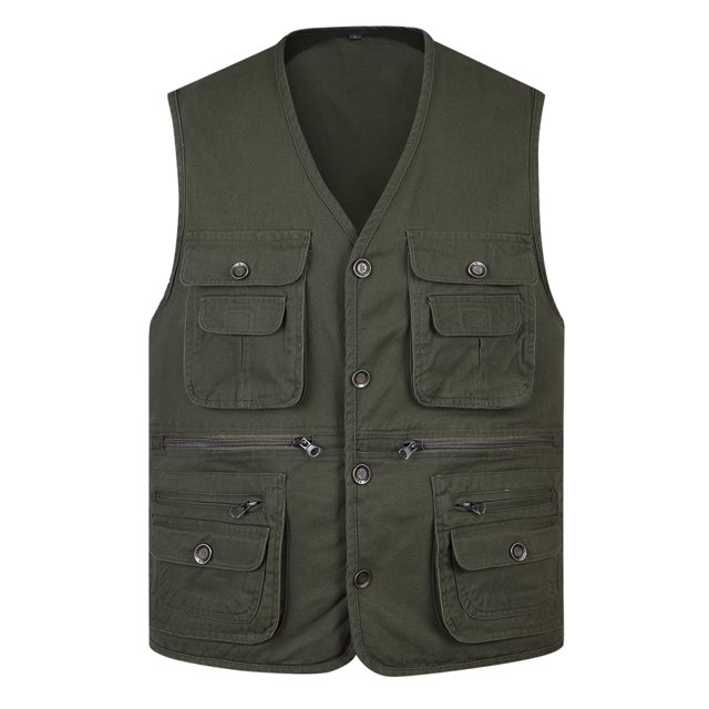 OmicGot Classic Summer Men Vest Cotton Button Multi Pocket 3 Colors Sleeveless Jacket With Many Pockets Solid Big Size Travel Waistcoat