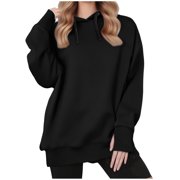 Hoodies for Women Casual Workout Thumbhole Sweatshirt Loose Pullover Long Sleeve Hooded Sweaters with Pockets Black XL