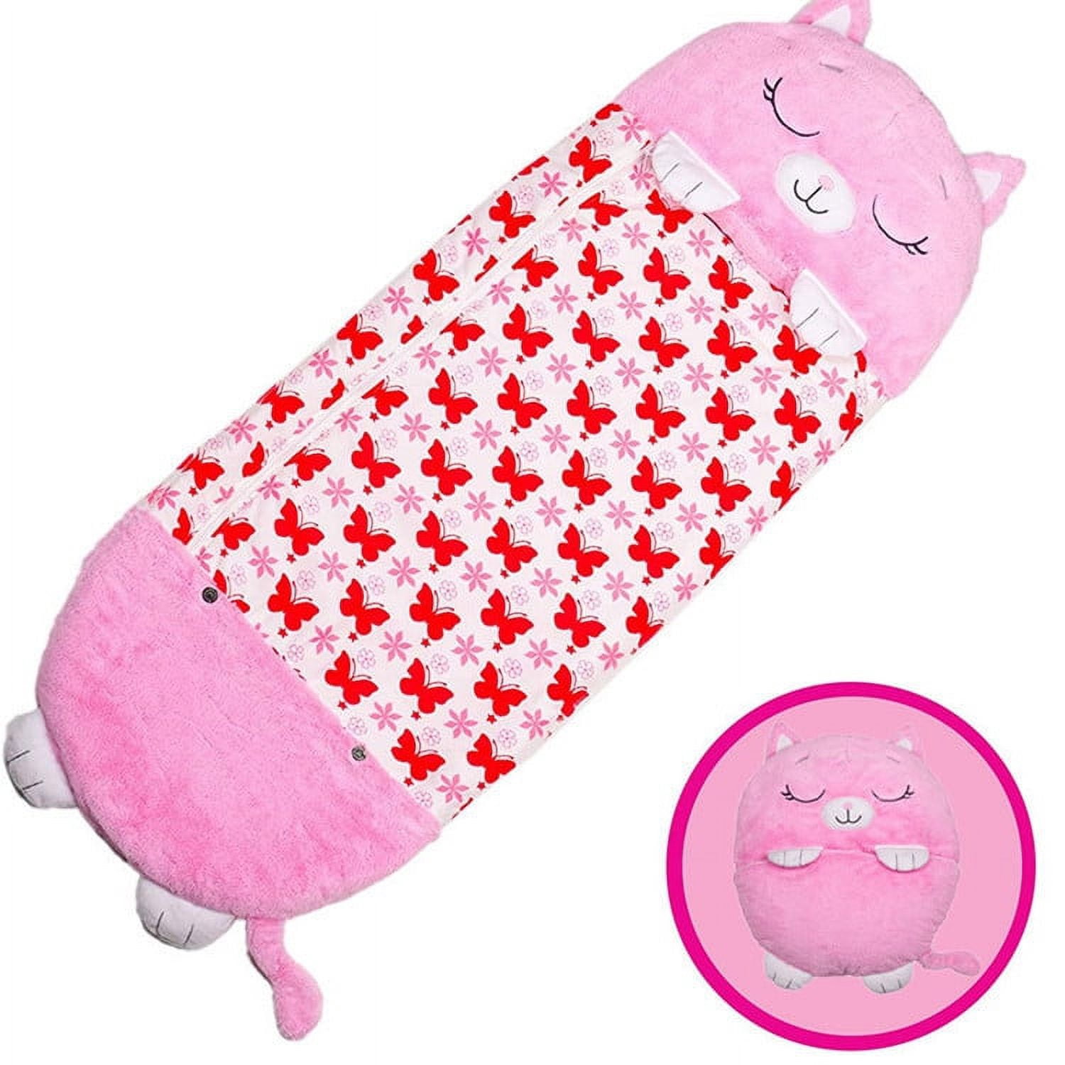 (Pink) Children's Sleeping Bag, Children's Foldable Pillow and Sleeping Bag