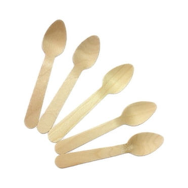 OULII Cuillères à Crème Glacée en Bois Jetables Naturelles Jaune Pâle Cuillères en Bois pour Dessert Idéales pour les Fêtes et les Pique-Niques 100 Pcs