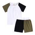 thumbnail image 1 of Fall Saving! HVOBTTY Girls Casual 2 Piece Short Sleeve Set, Girl's Solid Color Threaded Round Neck Short Sleeved and Shorts 2-Piece Set Green, 90, 1 of 4