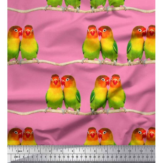 Soimoi Velvet Fabric Branch & Colorful Parrot Bird Print Sewing Fabric Yard 58 Inch Wide