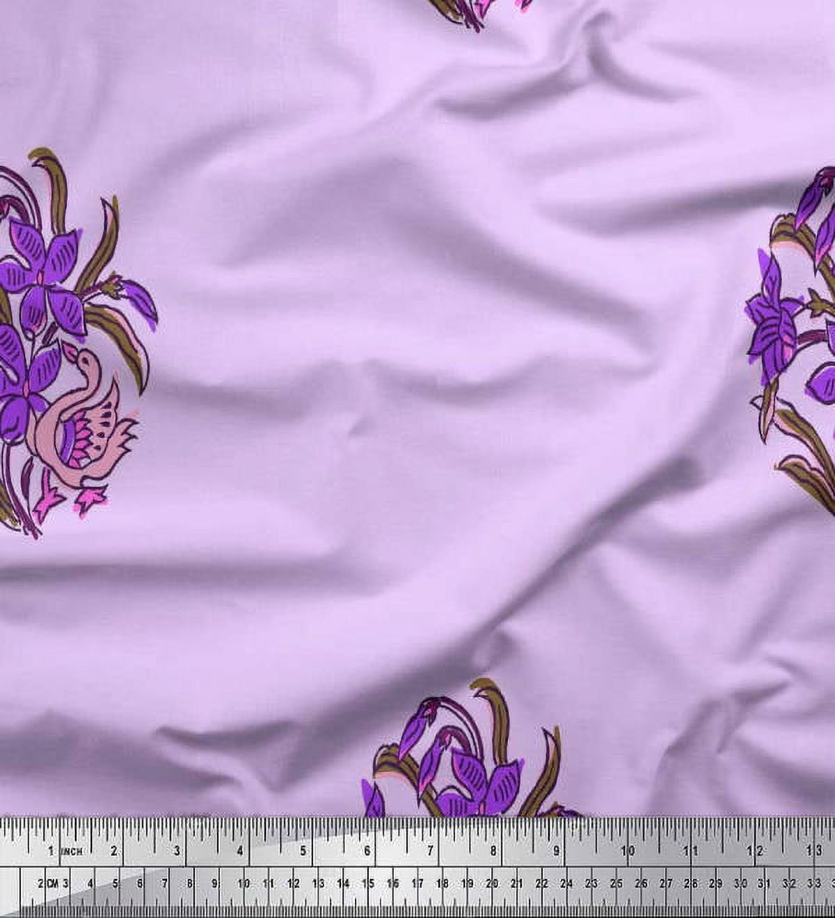 Soimoi Rayon Fabric Leaves,Duck & Floral Block Print Sewing Fabric Yard 42 Inch Wide