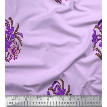 Soimoi Polyester Crepe Fabric Leaves,Duck & Floral Block Print Fabric by The Yard 52 Inch Wide