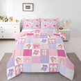 thumbnail image 1 of Pink Patchwork Toddler Size Comforter Set 2-Piece, Girls Pink Bowknot Bedding Set Cute Ballet Shoes Pattern Bedding Comforter Sets, Princess Style Plaid Down Comforter, Pink Purple, 1 of 7