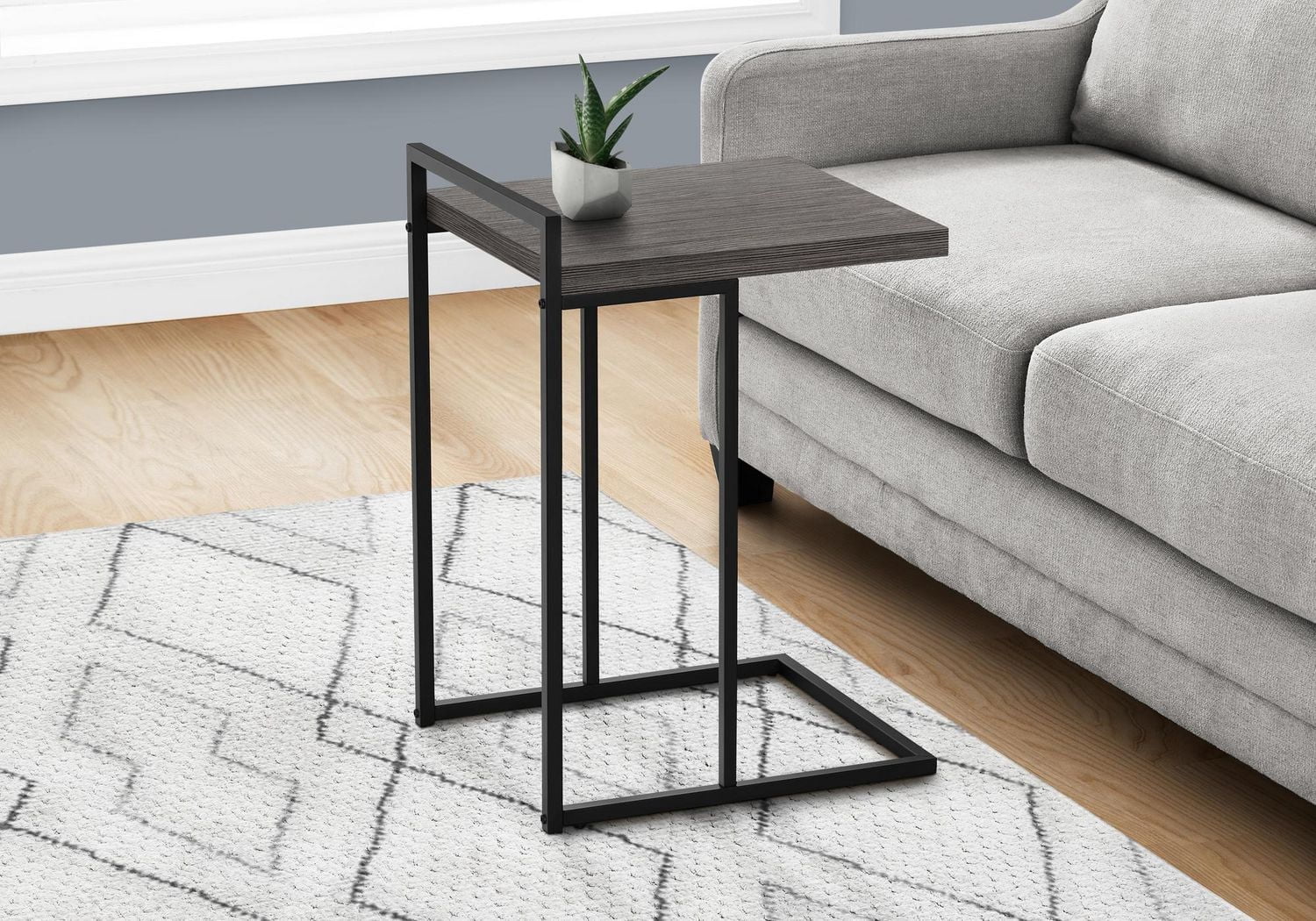 Monarch Specialties Table D'appoint, En Forme De C, Bout, Côté, Collation, Salon, Chambre À Coucher, Métal, Stratifié, Gris, Noir, Contemporain, Moderne