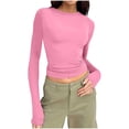 thumbnail image 2 of Dealovy Womens Long Sleeve Shirts Crew Neck Basic Crop Tops Slim Fitted Solid Color Going out Tops, 2 of 5