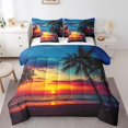 thumbnail image 1 of YST Palm Leaf 7 Pcs Comforter Set Twin Size, Ocean Beach Down Comforter, Nature Theme Duvet Set, Sunset Hawaiian Sheet Set Bed In A Bag, 1 of 5