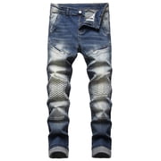 EGNMCR Jeans for Men, Men's Elastic Waist Loose Fit Denim Pants, Mens Pull On Jeans Men's High-end Stretch Nostalgic Frayed Slim-fit Jeans Men Pants