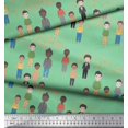 thumbnail image 3 of Soimoi Tissu Satin Modal Vert Imprimé Groupe Humain Tissu au Mètre 42 Pouces de Large, 3 of 3
