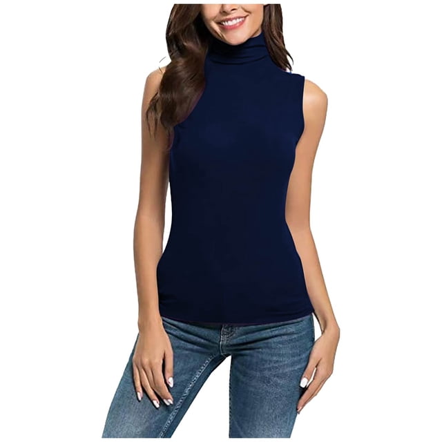 tarylea Womens Sleeveless Tops Plus Size High Neck Tank Tops Slim Fitted Undershirt Basic Layer Tees