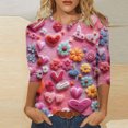 thumbnail image 1 of Qertyioot Chemise Ample à Manches 3/4 pour Femmes T-shirts Imprimés de la Saint-Valentin pour Femmes Blouse Col Rond Hauts Décontractés, 1 of 5