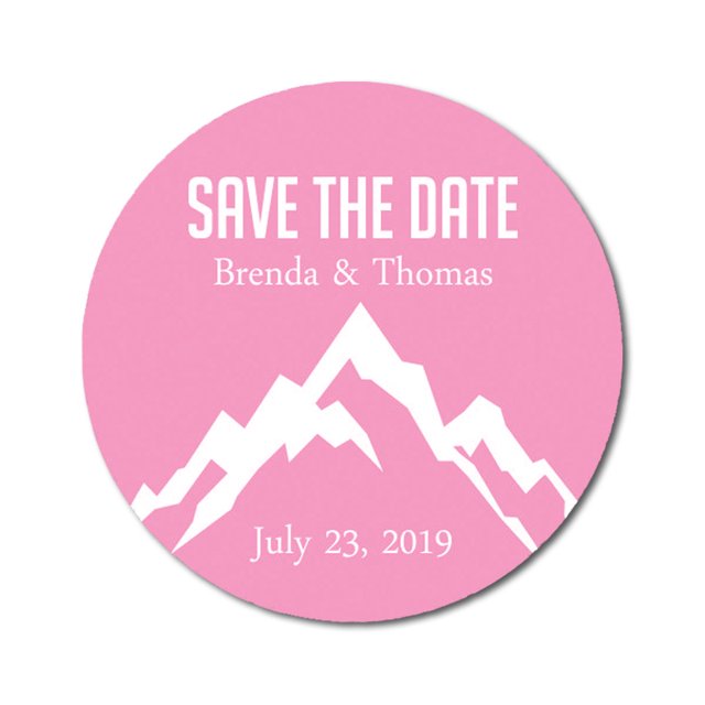 Darling Souvenir Round 45 Pcs Snowy Mountain Save The Date Stickers Personalized Bride Groom Names And Date Envelope Seals - Light Pink