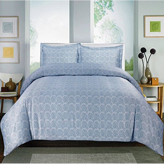 Ensemble de Draps Imprimés de la Collection Paisley, 600 Fils, Riche en Coton (Simple, Bleu)