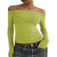 thumbnail image 1 of MesaSe Women y2k Fairycore Tops Solid Color Off Shoulder Flared Long Sleeve T-Shirts, 1 of 4