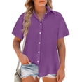 thumbnail image 2 of Timegard Womens Shirts Plus Size Cotton Linen Notched V-Neck Button down Short Sleeve Casual Loose Top, 2 of 6