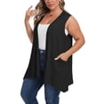 thumbnail image 4 of Ladies Shrugs Sweaters Plus Size Women Sleeveless Cardigan Open Front Lightweight Coat Draped Solid Color Long Vests with Pockets Black XXL, 4 of 7