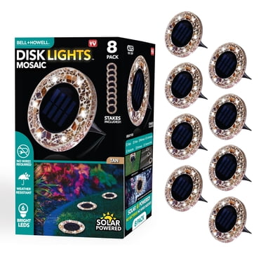 Bell + Howell Round Mosaic Solar Powered Disk Lights with Auto On/Off 8 Pack