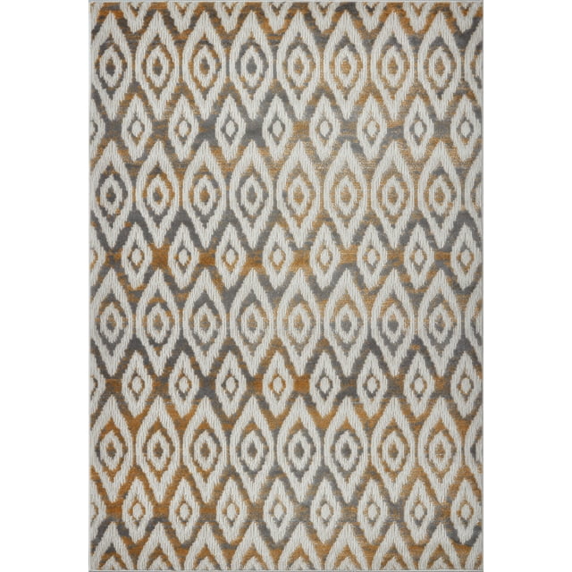 Ladole Rugs Geometric Soft Indoor Modern Area Rugs Carpet in Grey, 5x8 (5'3" x 7'6", 160cm x 230cm). This contemporary area rug features a diamond geometric pattern in grey and gold tones, made from 100% polypropylene with a machine-made construction. Suitable for high-traffic areas like living rooms, bedrooms, dining rooms, or home offices.