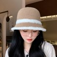 thumbnail image 4 of CSChome Fisherman Hat Women Winter Fisherman Hat - Striped Color Matching Thick Soft Plush Bucket, 4 of 7