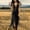 Black, variant on Lovzfmll Women Round Neck Sleeveless Bodycon Midi Dress, Faux Texture Fringe Hem Front Zipper Dress Black, 2XL