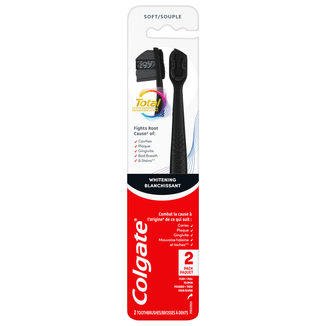 Colgate Total Active Prevention Soft Whitening Toothbrush Pack, Black, 2 Pack